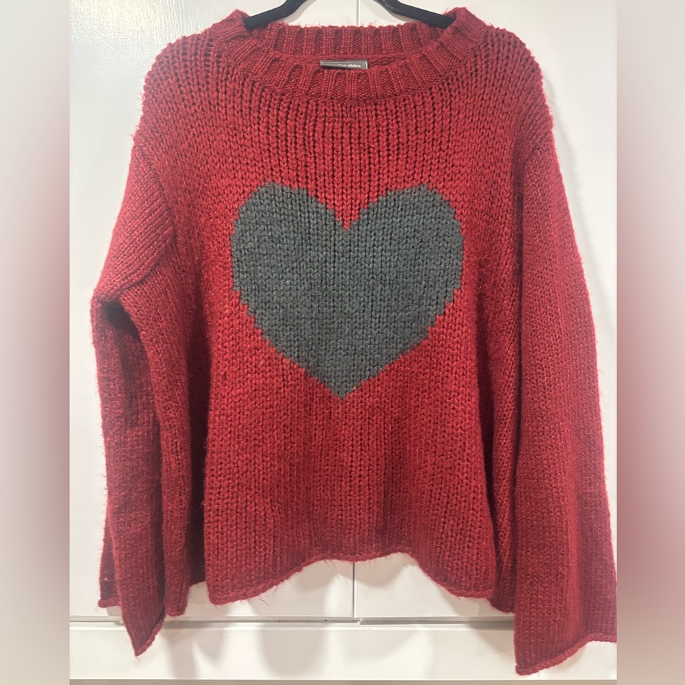 Wooden Ships Red Crewneck Sweater with Gray Heart